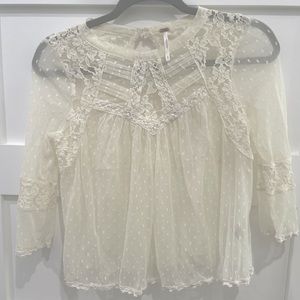 Free People Cream Sheer Blouse Small